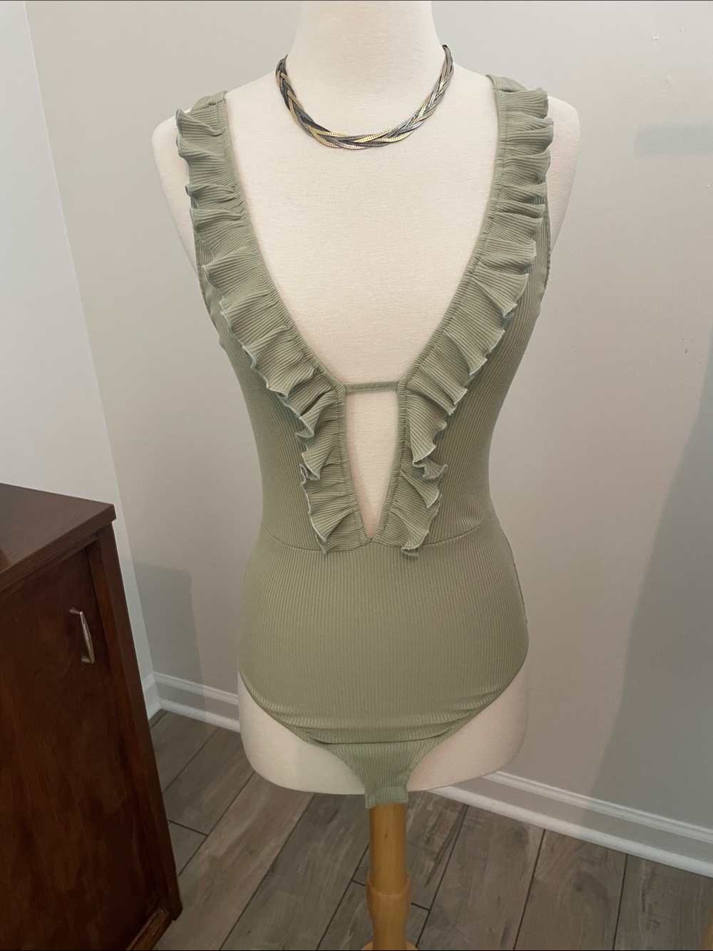 Wild Honey Ribbed Sleeveless Bodysuit - Sage Green